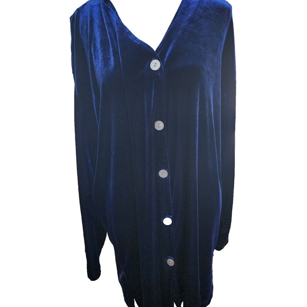 Vintage Velvet E WEAR Midnight Blue Top MOP Buttons Size XL 90's